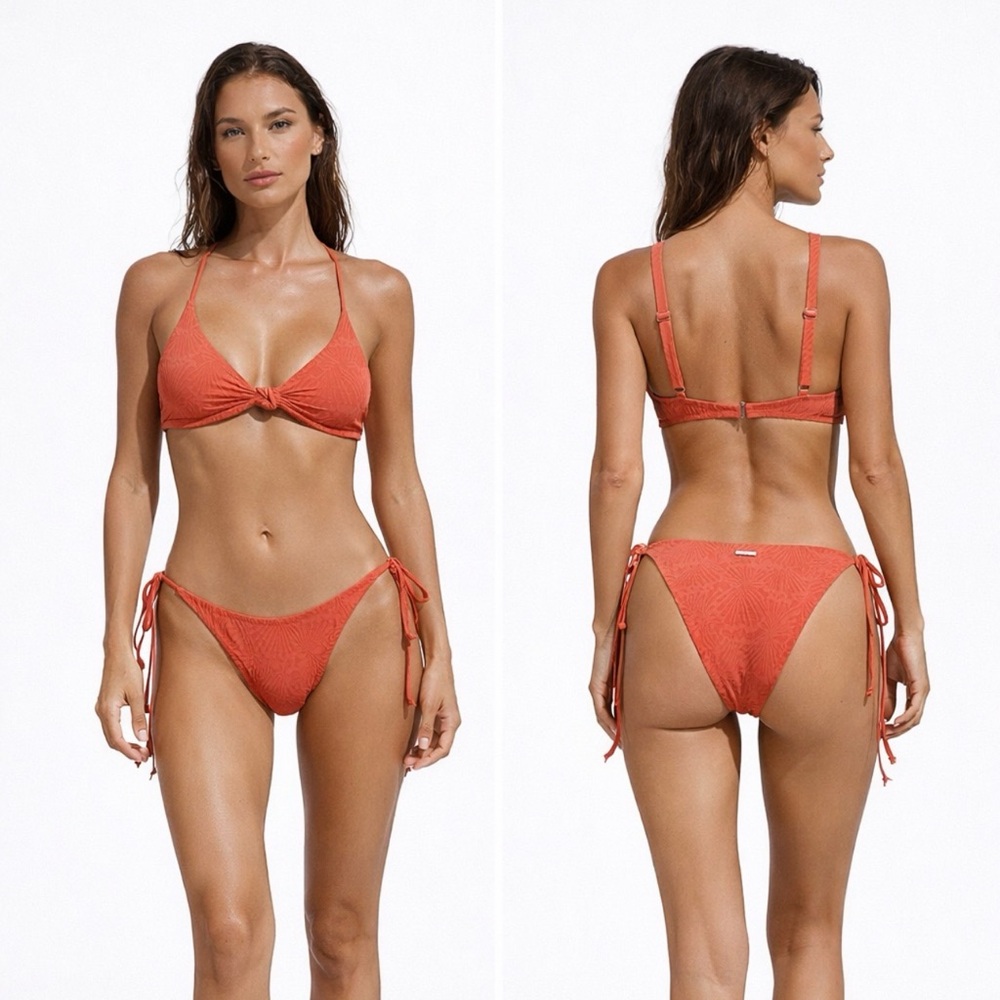 Berlook Triangle Bikini Orange Seashell Textured Bikini Set Size L Large NEW NWT